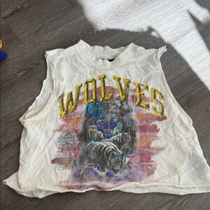 Darc Sport Wolves Graphic Crop Top - Cream and Yellow